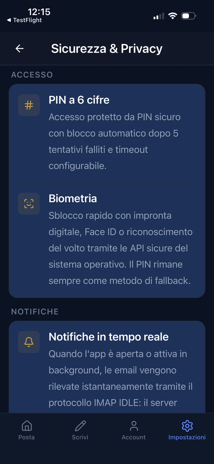 PIN e biometria Seraph Mail